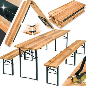 Set di tavolo e panche da birreria, pieghevole, 3 pezzi 219cm