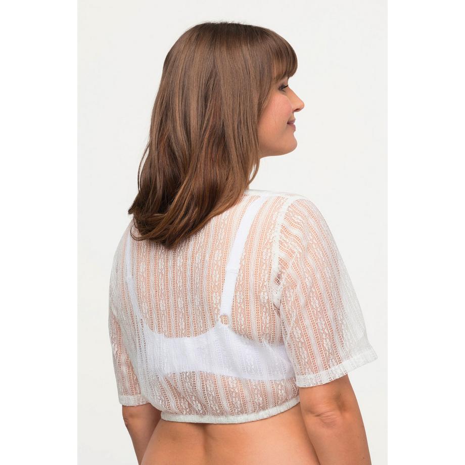 Ulla Popken Dirndlbluse Spitze V-Ausschnitt Elastiksaum Halbarm  