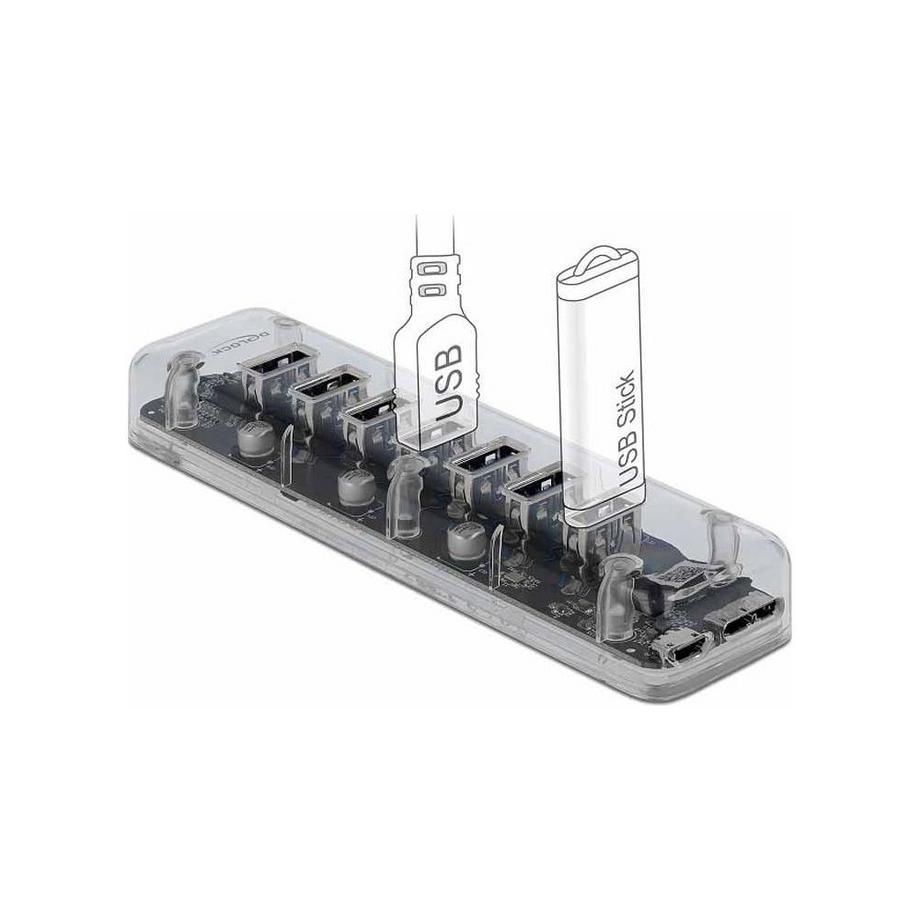 DeLock  HUB USB 3.0 ESTERNO CON 7 PORTE TRASPARENTI 