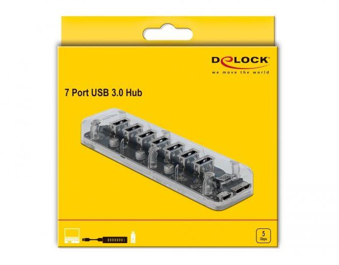 DeLock  HUB USB 3.0 ESTERNO CON 7 PORTE TRASPARENTI 