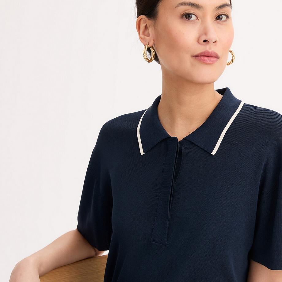 La Redoute Collections Polo Kragen Kurzarm Feinstrick Pullover  