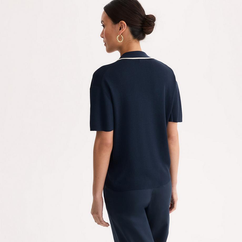 La Redoute Collections Polo Kragen Kurzarm Feinstrick Pullover  