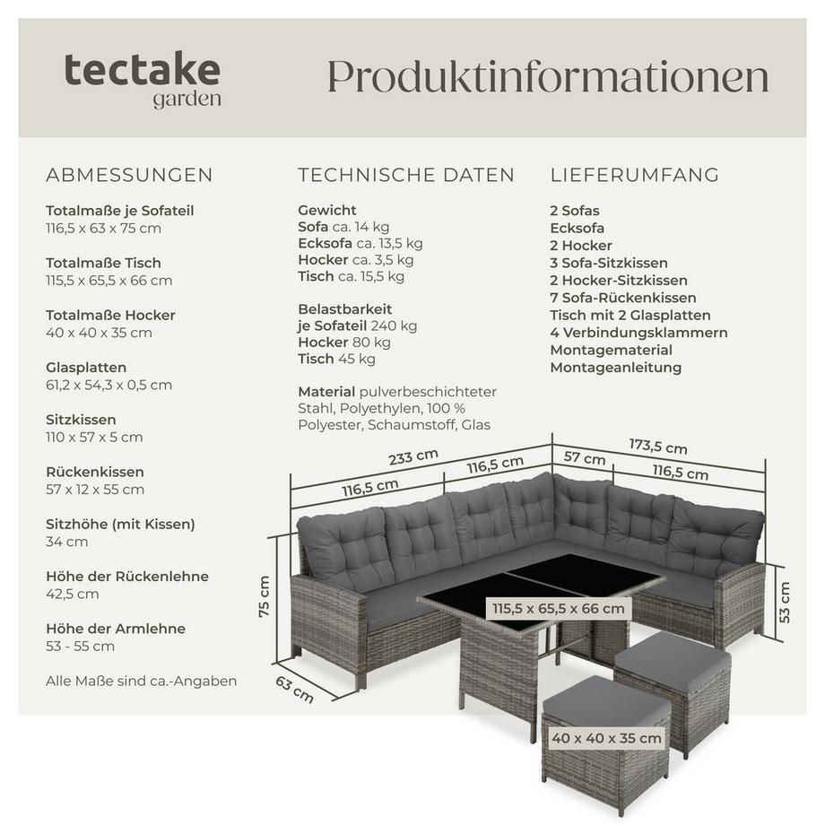 Tectake Rattan Lounge Barletta für 6 bis 8 Personen widerstandsfähig  