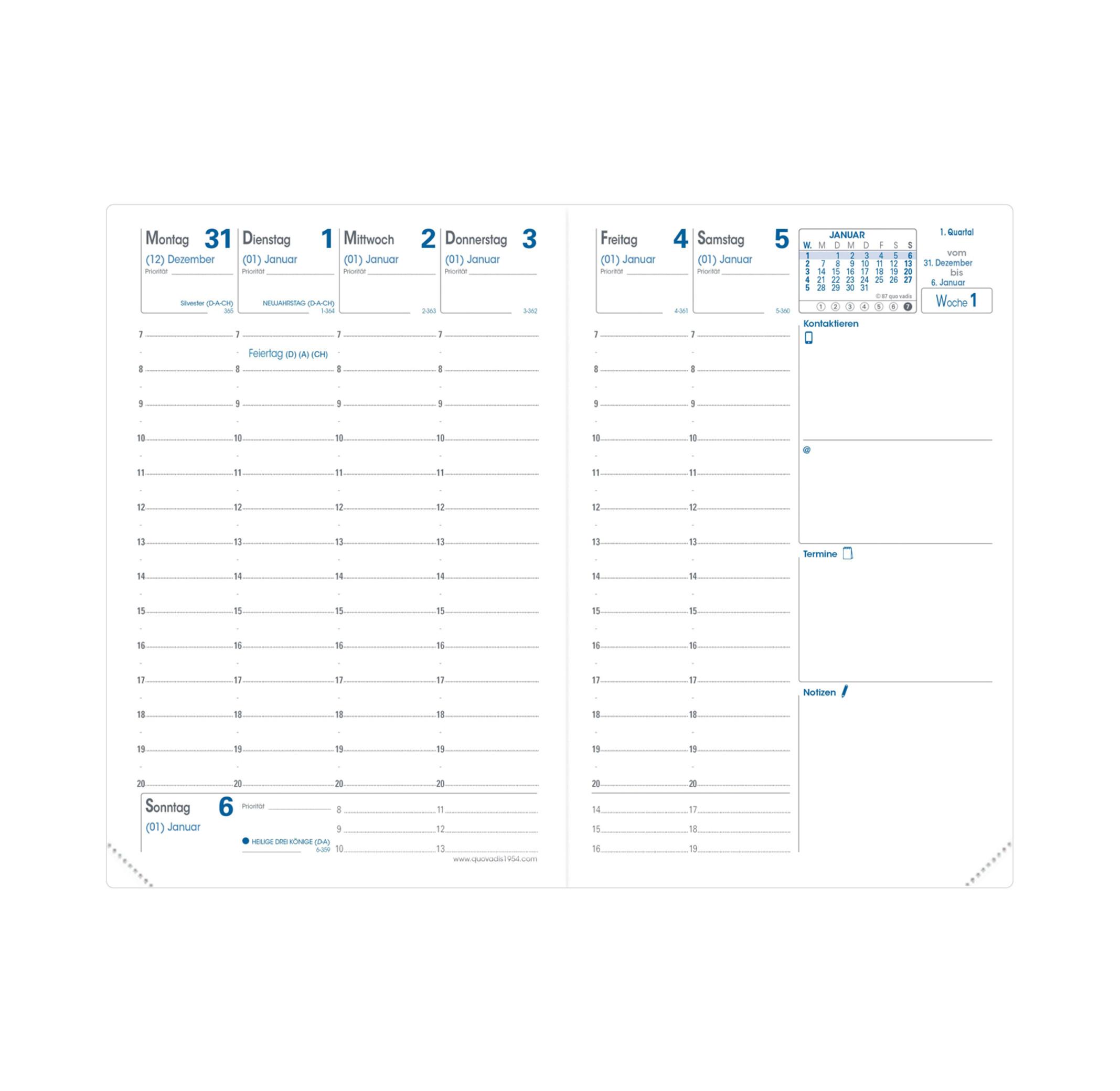 Quo Vadis Quo Vadis - Terminkalender - 2025 - Geschäft - Die Woche Planning - Deutsch - Club - Rot - Dez/Dez - 10x15 cm - Clairefontaine-Papier Weiß - Hergestellt in Frankreich  