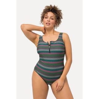 Ulla Popken  Costume da bagno senza coppe con righe, zip e materiale riciclato 