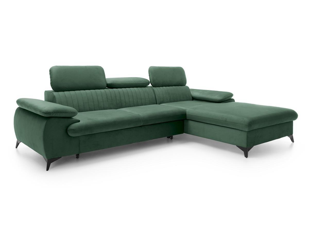 PASCAL MORABITO Canapé d'angle droit convertible en velours vert SAMARA de Pascal Morabito  