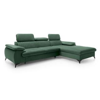 PASCAL MORABITO Canapé d'angle droit convertible en velours vert SAMARA de Pascal Morabito  