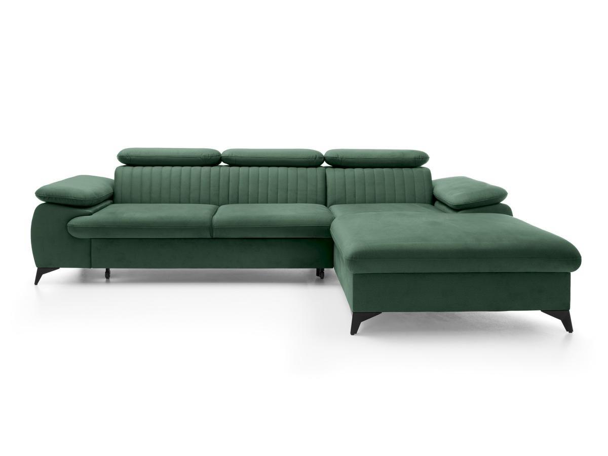 PASCAL MORABITO Canapé d'angle droit convertible en velours vert SAMARA de Pascal Morabito  