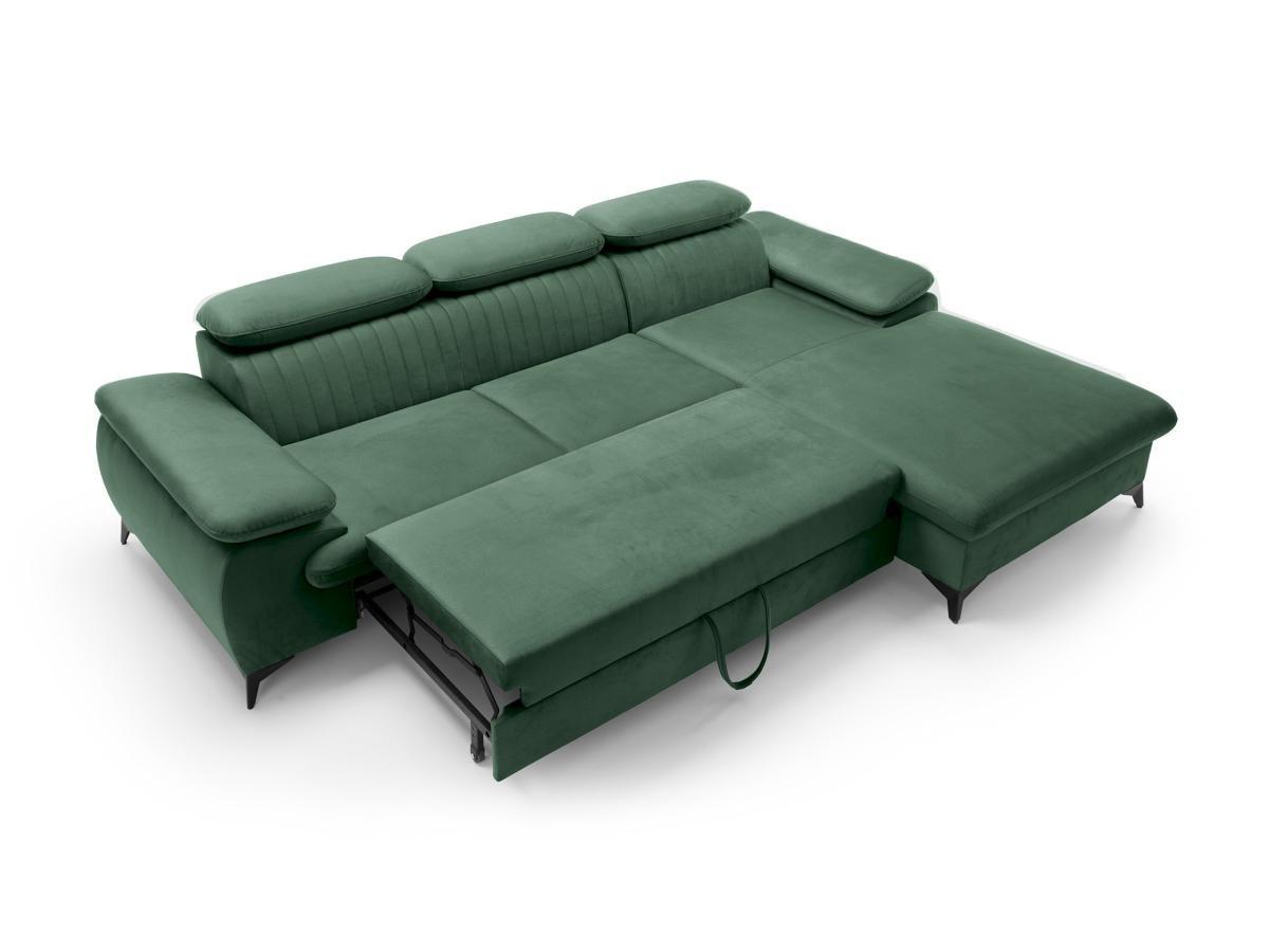 PASCAL MORABITO Canapé d'angle droit convertible en velours vert SAMARA de Pascal Morabito  