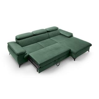 PASCAL MORABITO Canapé d'angle droit convertible en velours vert SAMARA de Pascal Morabito  