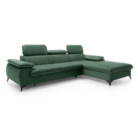 PASCAL MORABITO Canapé d'angle droit convertible en velours vert SAMARA de Pascal Morabito  