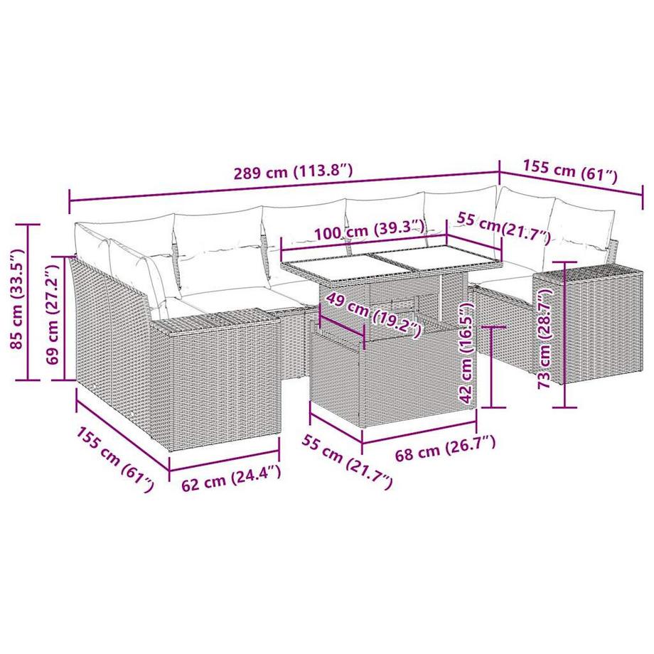 VidaXL Ensemble de canapés de jardin rotin synthétique  