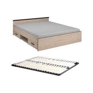 Vente-unique Bett mit Stauraum 160 x 200 cm - 2 Schubladen & 1 Ablagefach - Holzfarben + Lattenrost - PABLO  