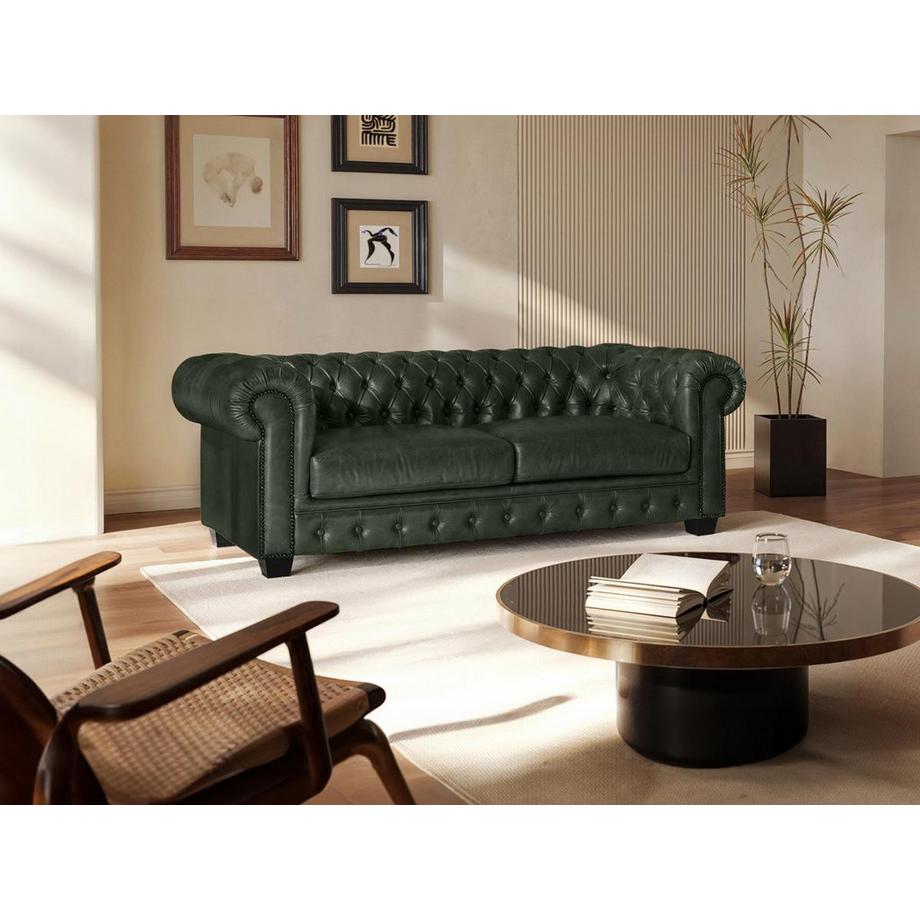 Vente-unique Chesterfield Ledersofa 3Sitzer Büffelleder BRENTON  