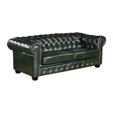 Divano Chesterfield a 3 posti 100% pelle di bufalo Verde imperiale BRENTON