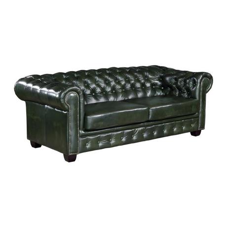 LINEA SOFA Divano Chesterfield a 3 posti 100% pelle di bufalo Verde imperiale BRENTON  