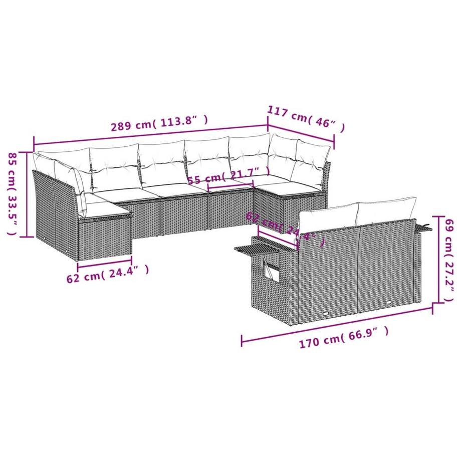 VidaXL Ensemble de canapés de jardin rotin synthétique  
