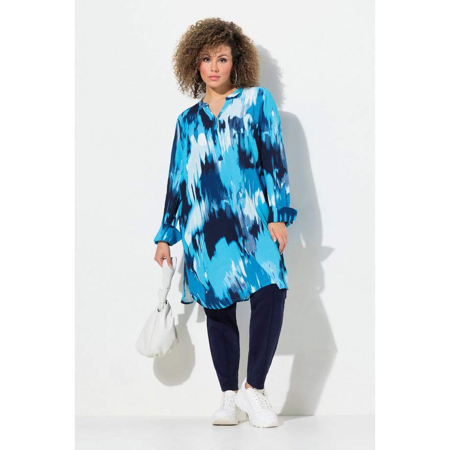 Ulla Popken Longtunika A-Linie Tunika-Ausschnitt Langarm  