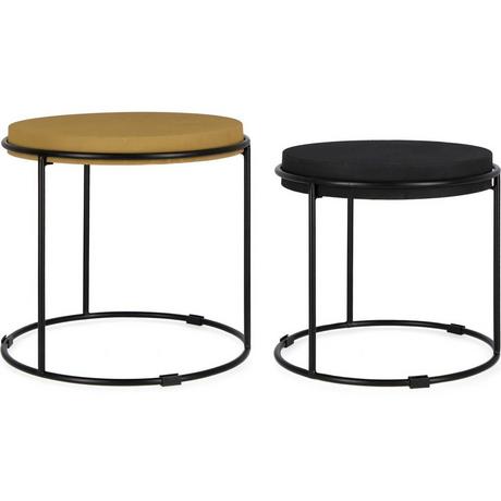 mutoni Table basse Ketaki moutarde ronde noire (lot de 2)  