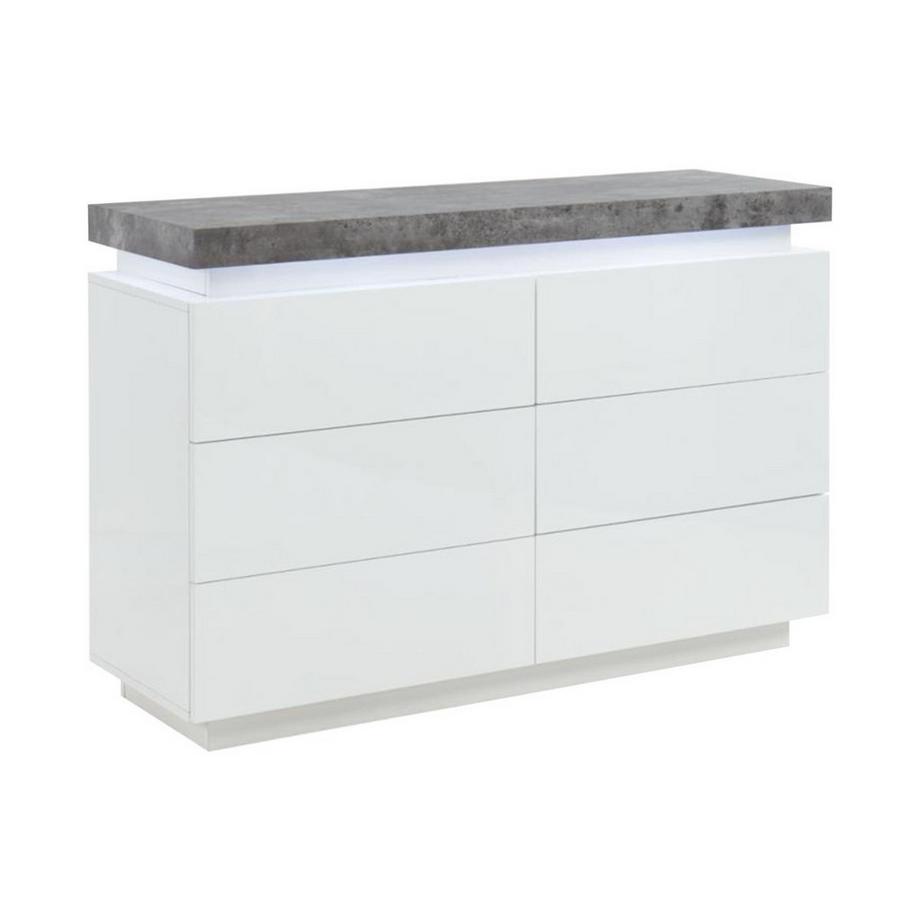 Vente-unique Commode HALO II 6 tiroirs MDF laqué Avec LEDs  béton  