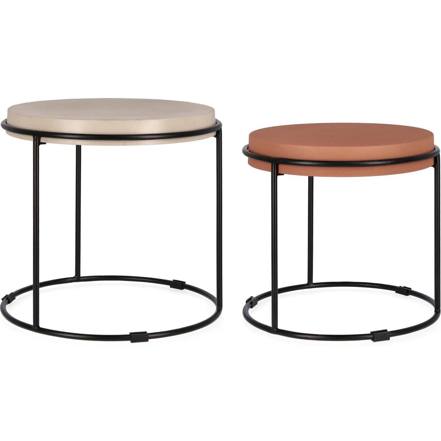 mutoni Table basse Ketaki ronde en argile beige (lot de 2)  