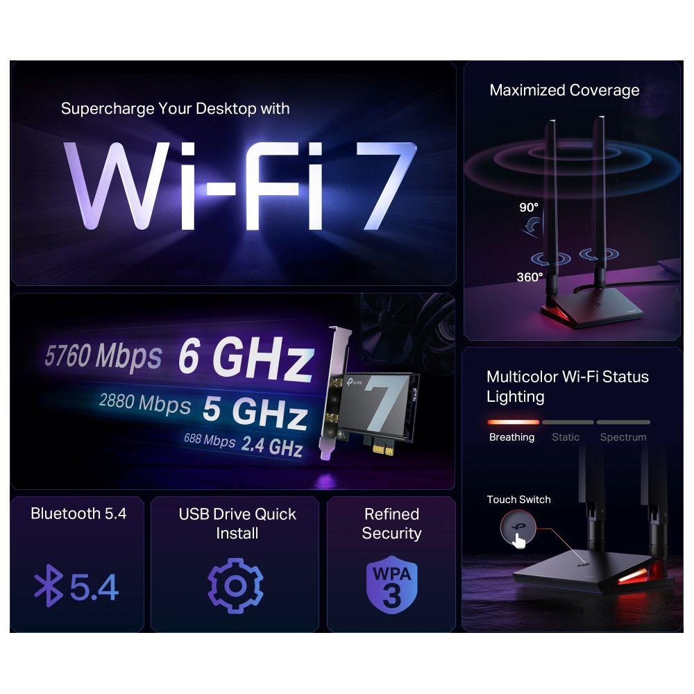 TP-Link  Adaptateur Wi-Fi 6E PCIe TP-Link Archer TBE550E 