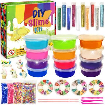 Slime Kit-12 Farben Kristall Schleim, machen Sie Ihre eigenen Schleim mit Glitter Charms Tool