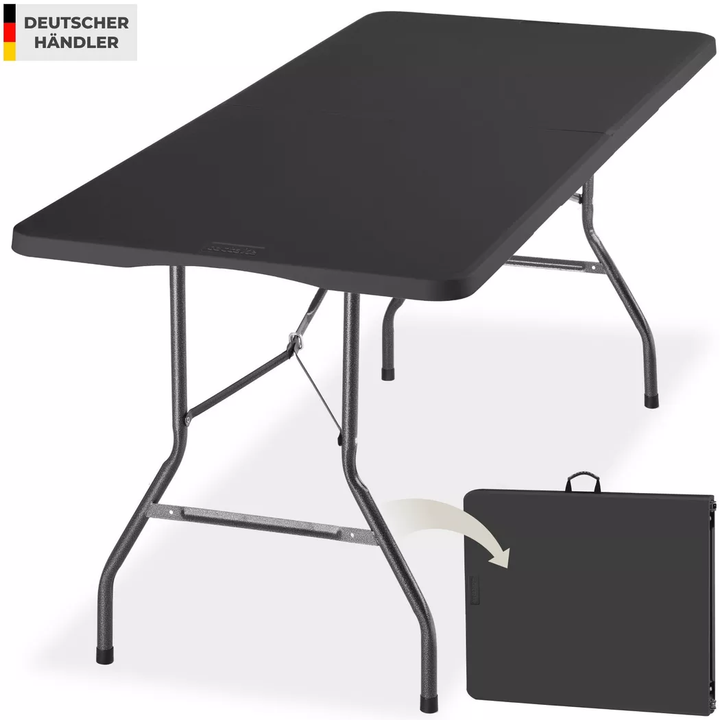 tectake Camping Table Panja Folding, Weatherproof, with Carrying Handle in Dark Grey