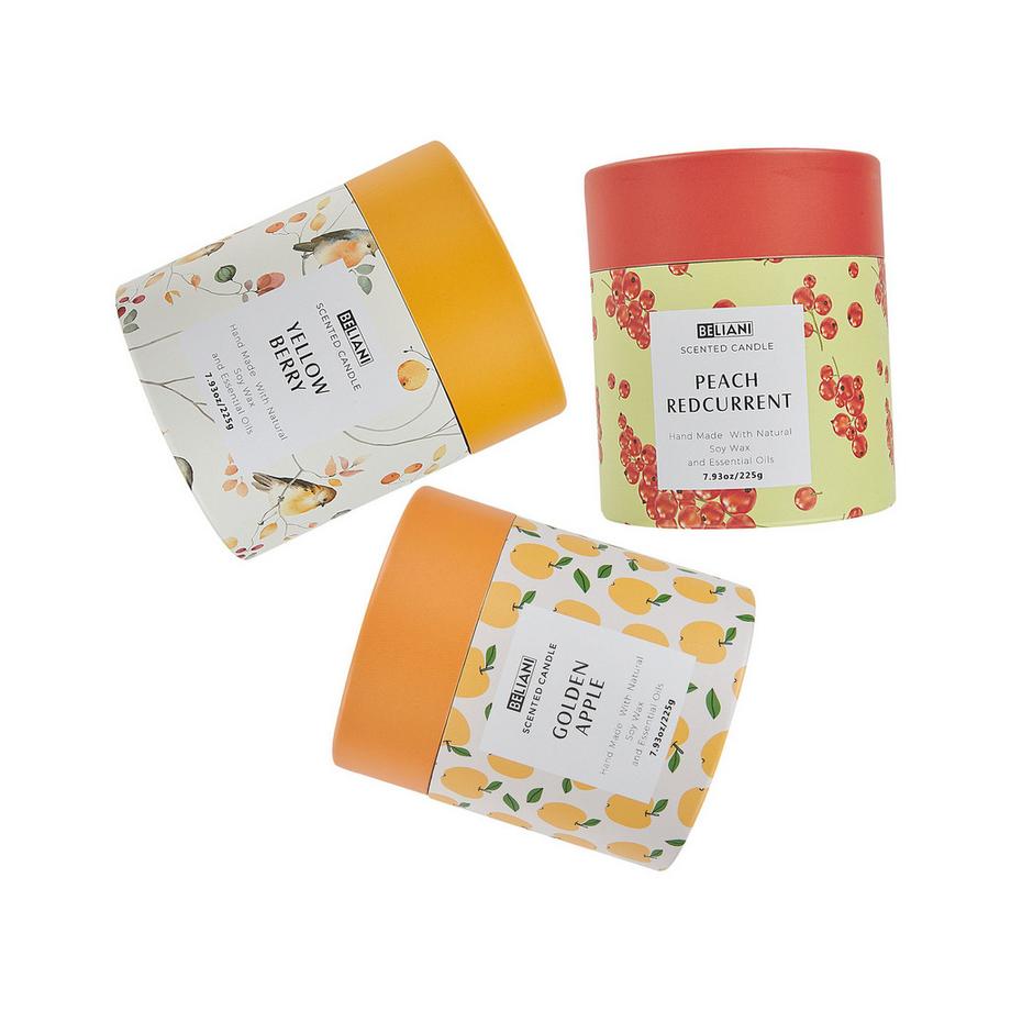 Beliani Lot de 3 bougies parfumées en Cire de soja COLORFUL BARREL  