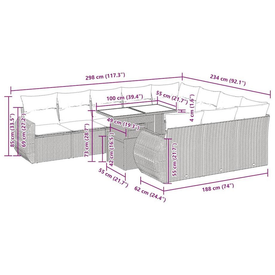 VidaXL Ensemble de canapés de jardin rotin synthétique  