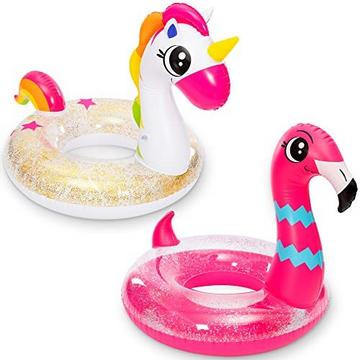 Aufblasbare Einhorn & Flamingo Pool Schwimmer mit Glitzer 35,5" (2 Sets)
