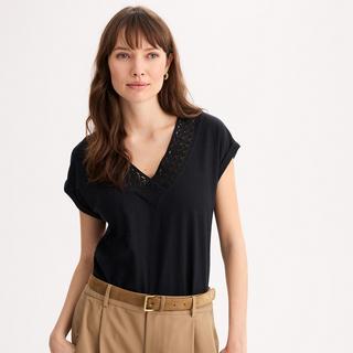 La Redoute Collections V-Ausschnitt T-Shirt mit Makramee-Spitze  