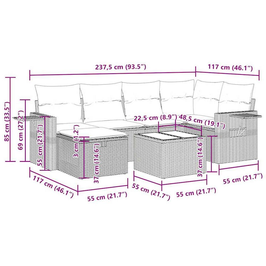 VidaXL Ensemble de canapés de jardin rotin synthétique  
