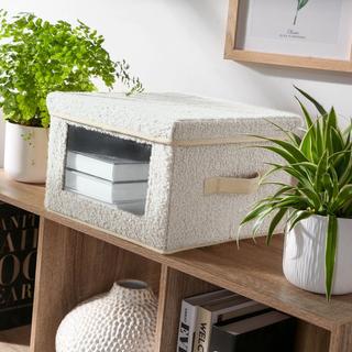 Calicosy Aufbewahrungsbox aus Bouclé-Stoff in Ecru mit Fenster - L40 cm  