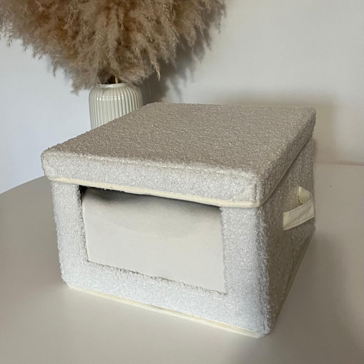 Calicosy Aufbewahrungsbox aus Bouclé-Stoff in Ecru mit Fenster - L40 cm  