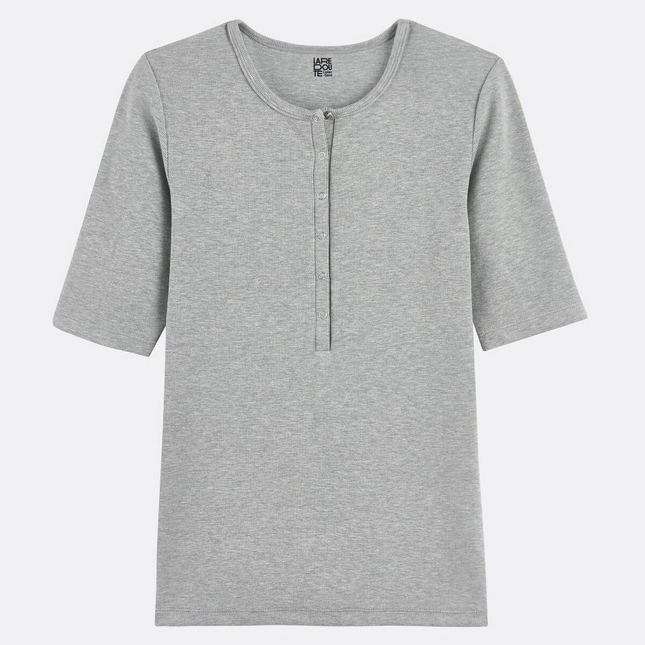 La Redoute Collections T-shirt a costine con scollo Henley  