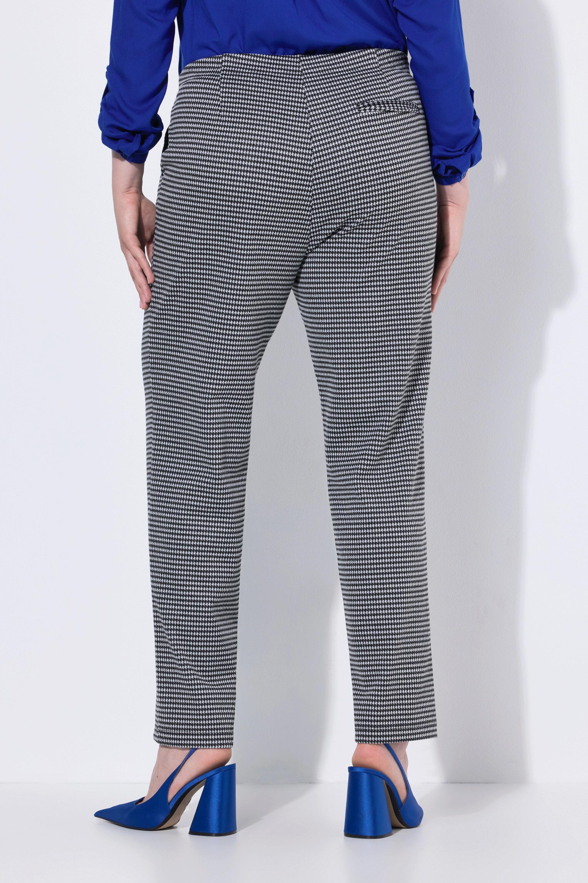 Ulla Popken Pantaloni Jacquard Pied-de-poule Nervature Cintura Elastica  