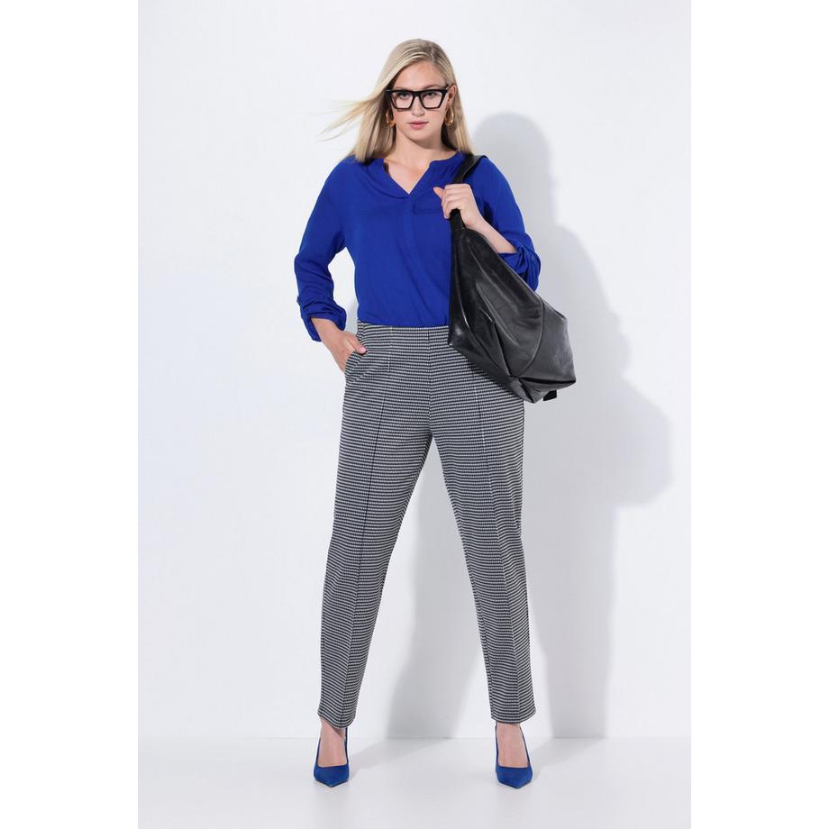 Ulla Popken Pantalon Jacquard Pied-de-poule Passepoils Taille Élastique  