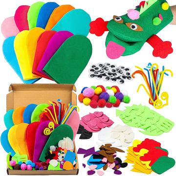 12Pcs Filz Handpuppe DIY Kunsthandwerk Set für moderne Kinder Filz spielen Puppe Socke Pompons Kunsthandwerk