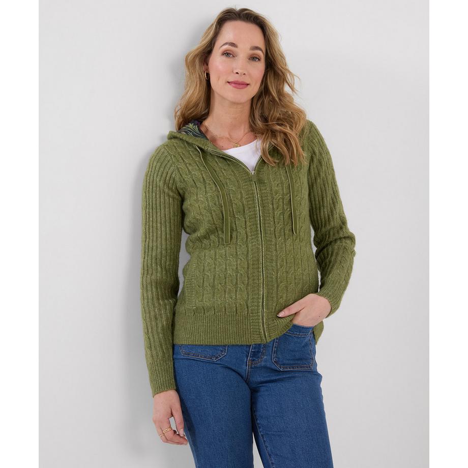 Cardigan Zippé à Capuche en Maille Torsadée Douillet