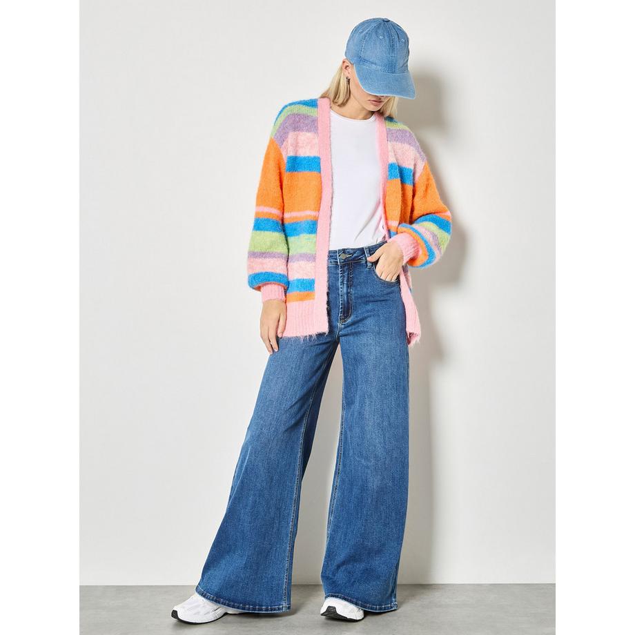 APRICOT Cardigan en Maille Duveteuse Rayé Coloré  