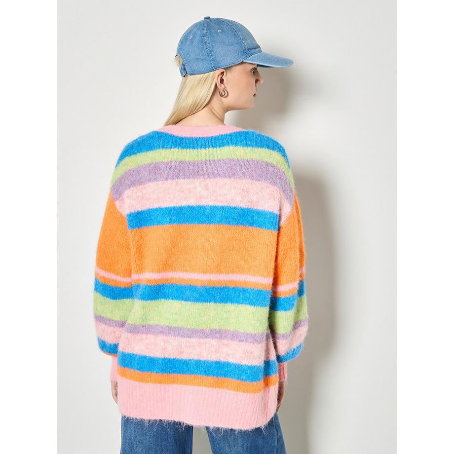 APRICOT Cardigan en Maille Duveteuse Rayé Coloré  