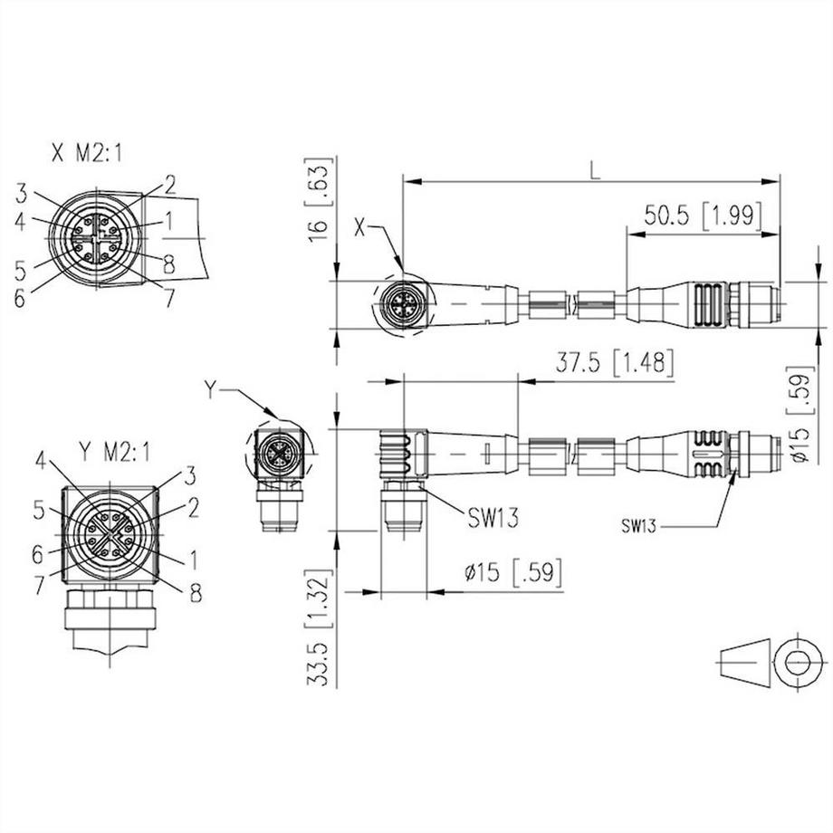 METZ CONNECT  M12 Industrial Ethernet Leitung, X-kodiert, 5.0 m, M12 Stecker gerade - M12 Stecker gewinkelt 