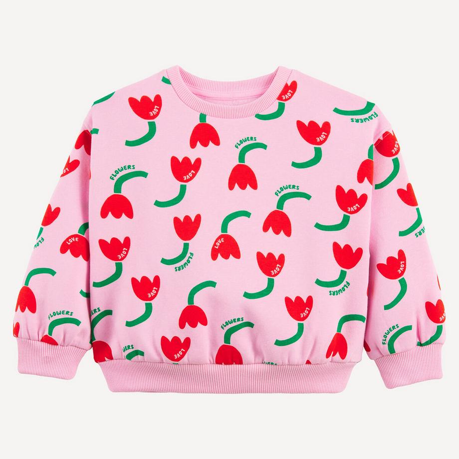 Sweat col rond imprimé fleurs en molleton