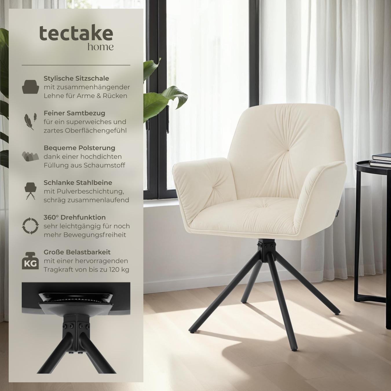 Tectake Drehbarer Armlehnstuhl Lenia in Samtoptik, gepolstert 360° drehbar, höhenverstellbare Kunststofffüße  