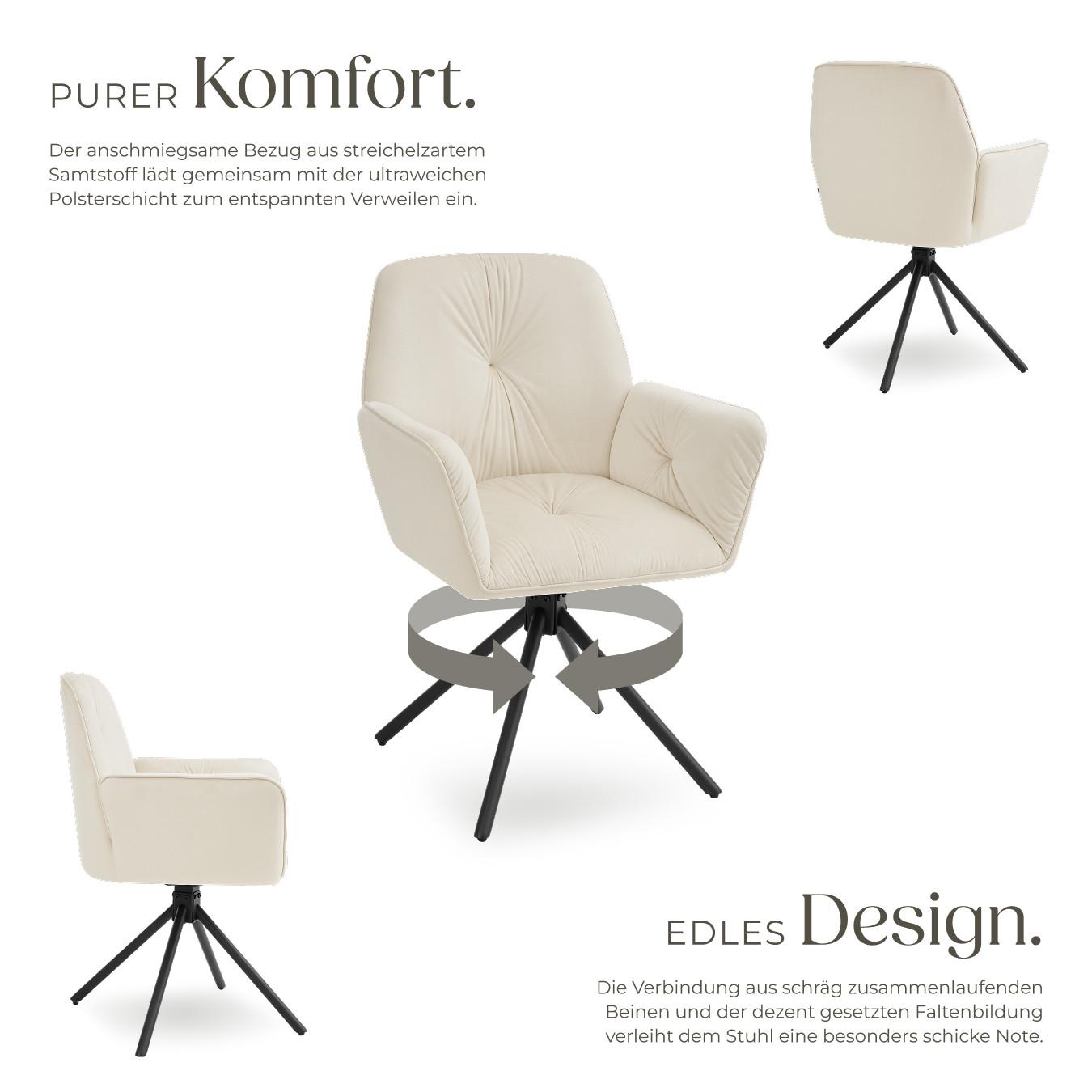 Tectake Drehbarer Armlehnstuhl Lenia in Samtoptik, gepolstert 360° drehbar, höhenverstellbare Kunststofffüße  