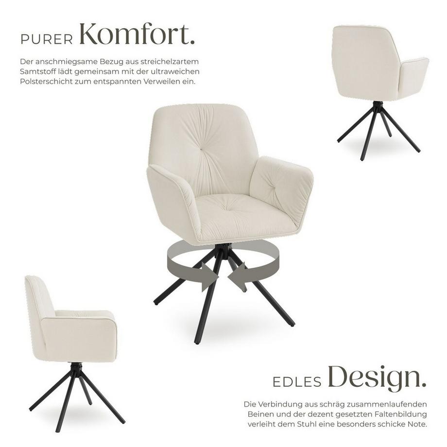 Tectake Drehbarer Armlehnstuhl Lenia in Samtoptik, gepolstert 360° drehbar, höhenverstellbare Kunststofffüße  