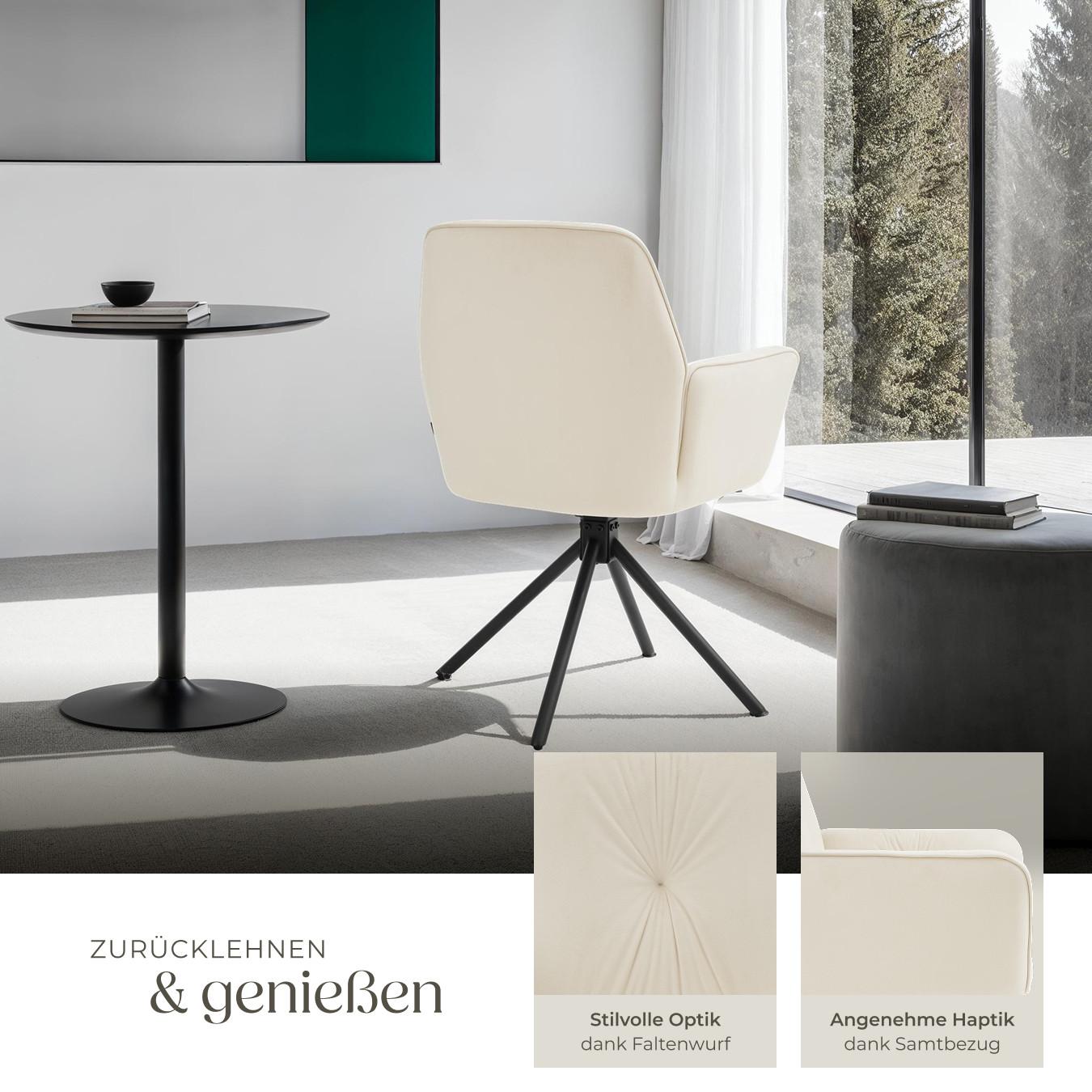 Tectake Drehbarer Armlehnstuhl Lenia in Samtoptik, gepolstert 360° drehbar, höhenverstellbare Kunststofffüße  