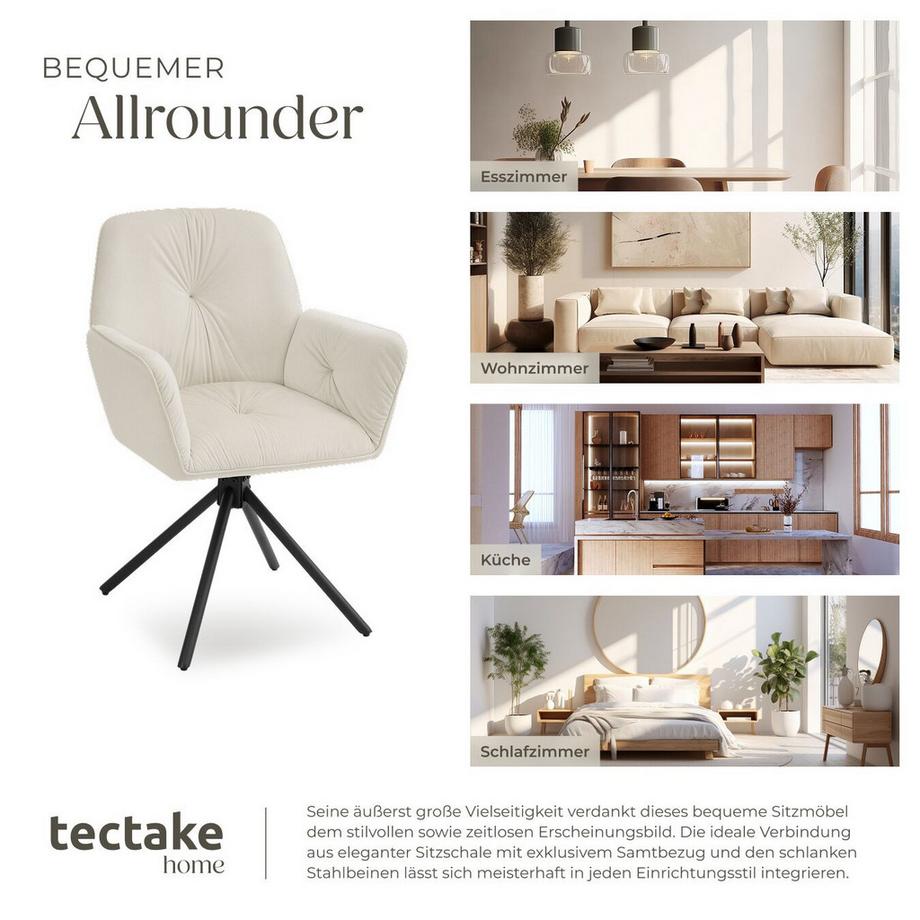 Tectake Drehbarer Armlehnstuhl Lenia in Samtoptik, gepolstert 360° drehbar, höhenverstellbare Kunststofffüße  