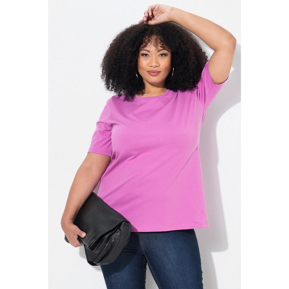 Ulla Popken T-Shirt Coupe Évasée Col Rond Manches Courtes  